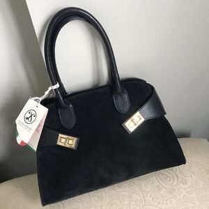 NWT Divina Firenze Suede & Leather Satchel with Structured Shape